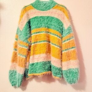 Kimchi Blue Fuzzy Sweater with Green and Yellow